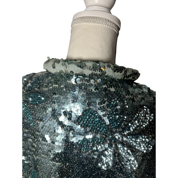 GENE SHELLY'S International Boutique Vintage 100% Wool Blue Sequin Jacket Sz 10 - Picture 10 of 14